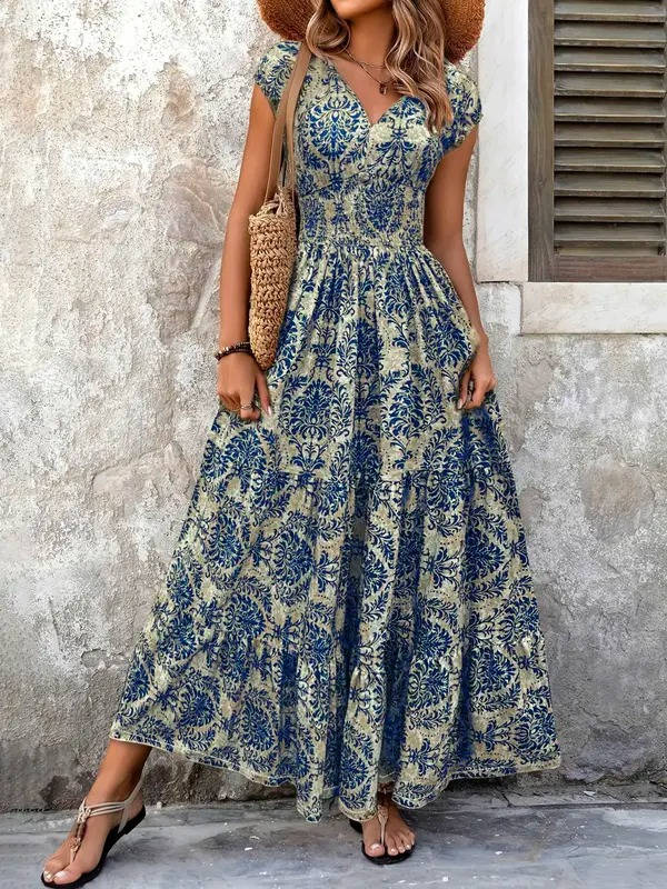 Sienna | Women's Smocked Boho Print Tiered Maxi Dress - Image 3