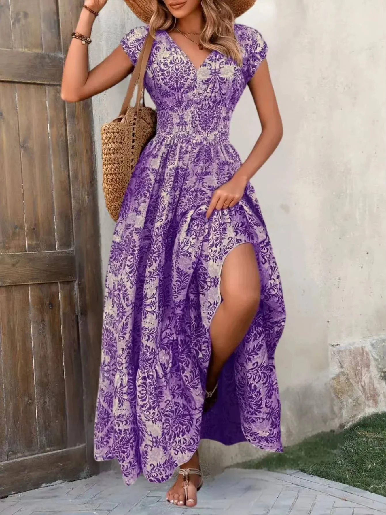 Sienna | Women's Smocked Boho Print Tiered Maxi Dress - Image 4