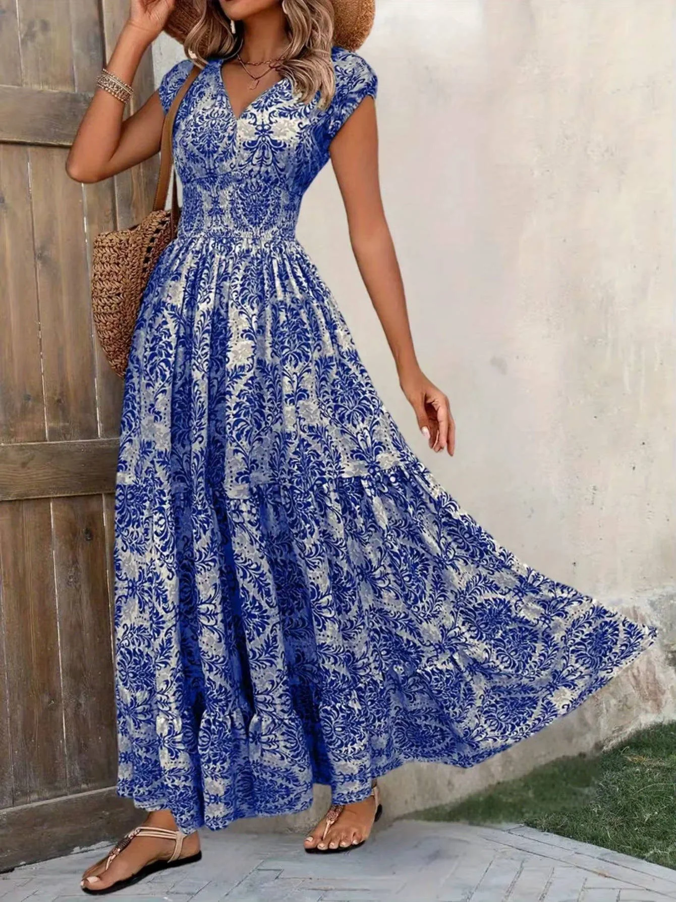 Sienna | Women's Smocked Boho Print Tiered Maxi Dress - Image 5