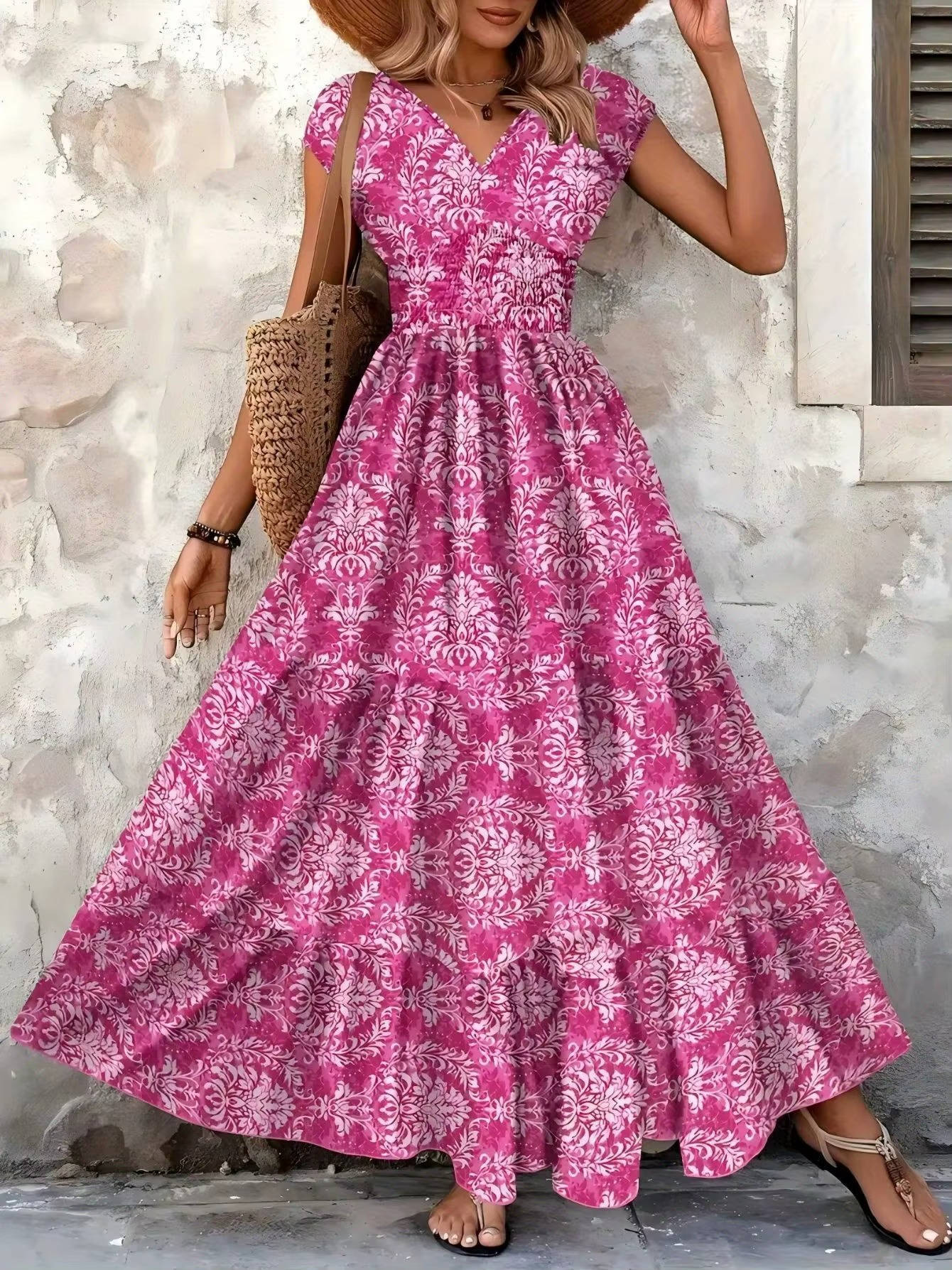 Sienna | Women's Smocked Boho Print Tiered Maxi Dress - Image 7