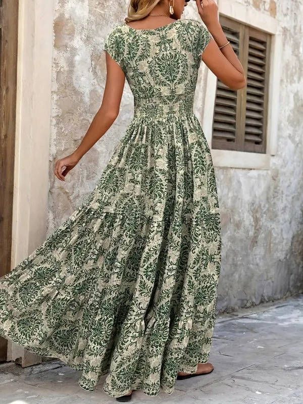 Sienna | Women's Smocked Boho Print Tiered Maxi Dress - Image 9