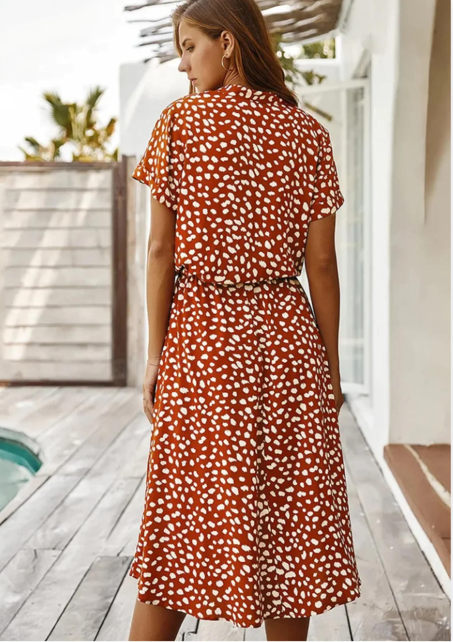 Sienna | Women's Spotted Print Button-Down Midi Dress - Image 10