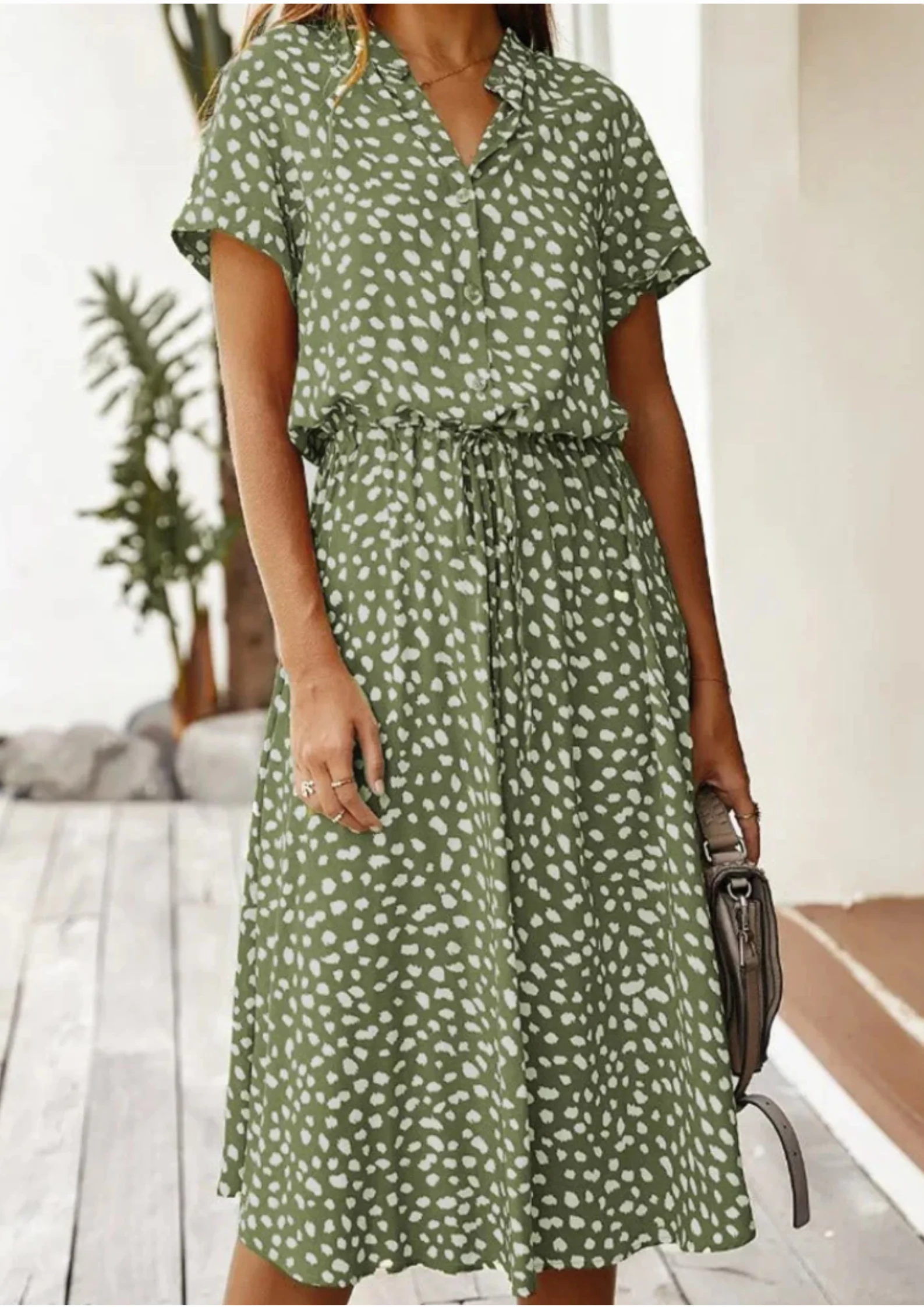 Sienna | Women's Spotted Print Button-Down Midi Dress - Image 11