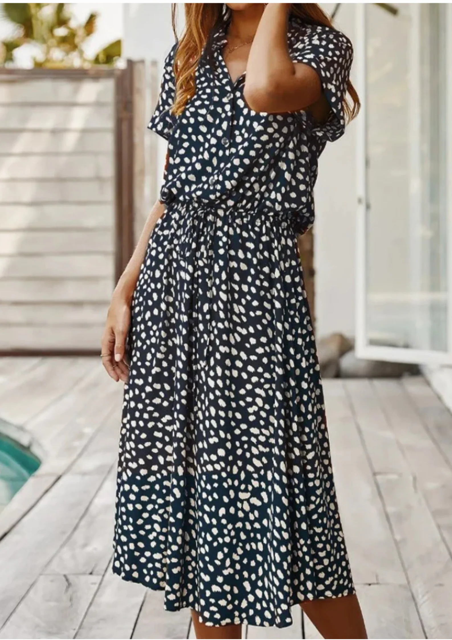 Sienna | Women's Spotted Print Button-Down Midi Dress - Image 14