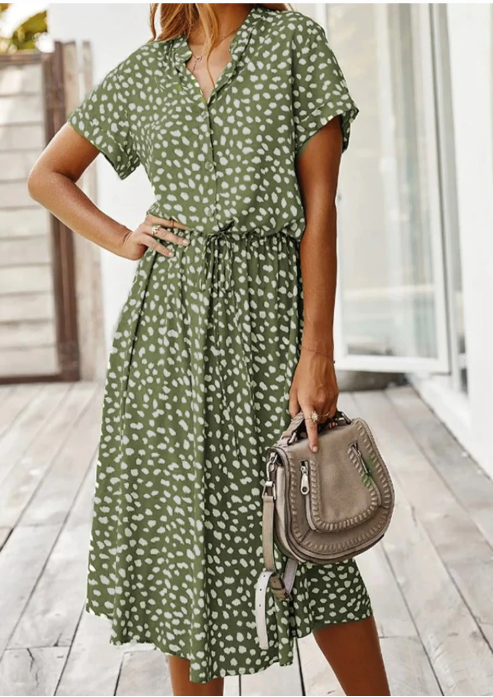 Sienna | Women's Spotted Print Button-Down Midi Dress - Image 2