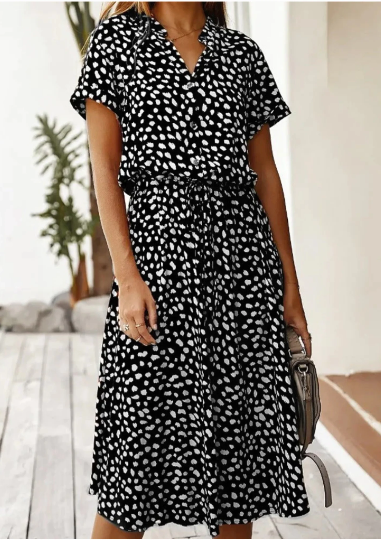 Sienna | Women's Spotted Print Button-Down Midi Dress - Image 3