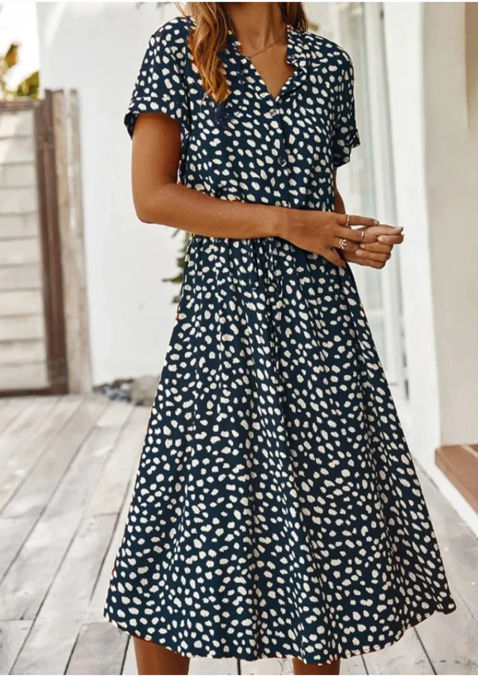 Sienna | Women's Spotted Print Button-Down Midi Dress - Image 5