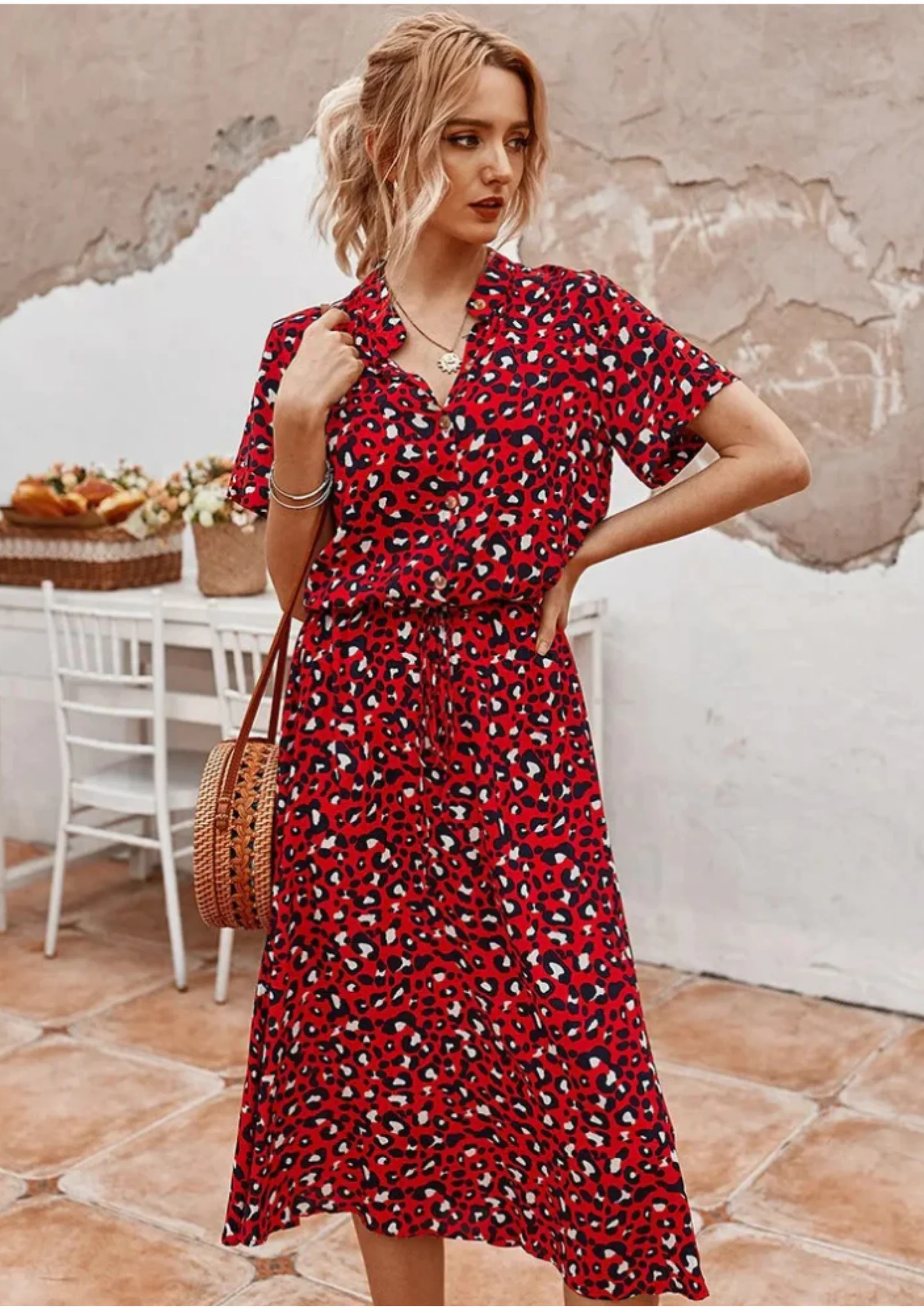 Sienna | Women's Spotted Print Button-Down Midi Dress - Image 6