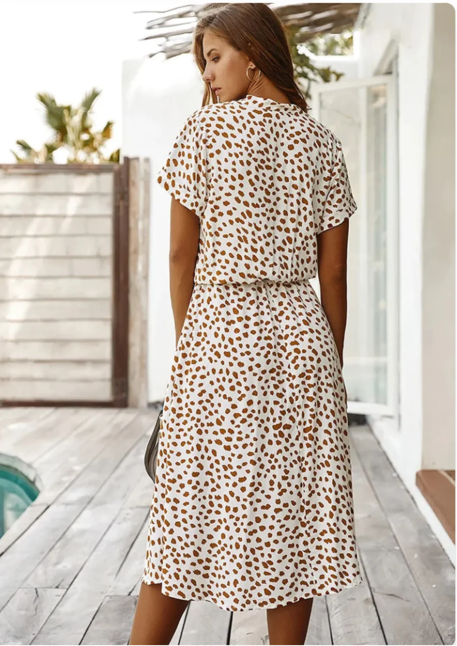 Sienna | Women's Spotted Print Button-Down Midi Dress - Image 9