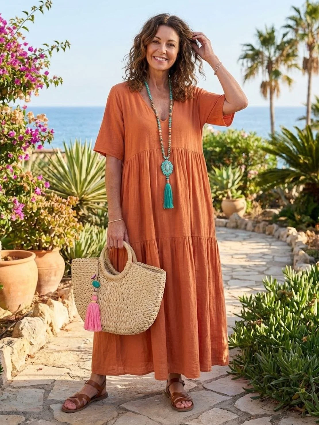 Sienna | Women's V-Neck Tiered Maxi Swing Dress with Short Sleeves - Image 10