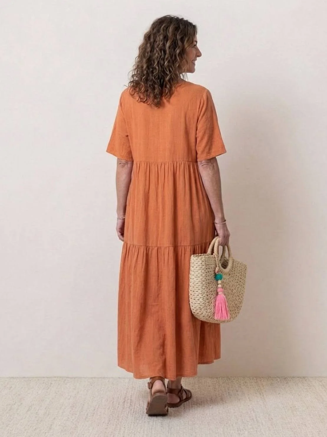 Sienna | Women's V-Neck Tiered Maxi Swing Dress with Short Sleeves - Image 11