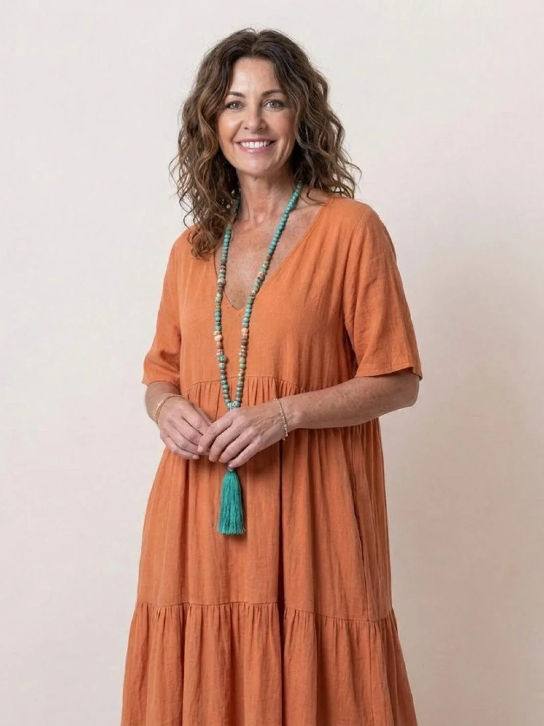 Sienna | Women's V-Neck Tiered Maxi Swing Dress with Short Sleeves - Image 12