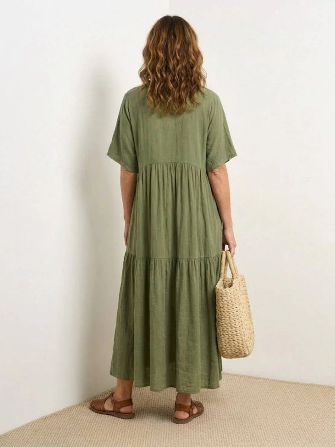 Sienna | Women's V-Neck Tiered Maxi Swing Dress with Short Sleeves - Image 15