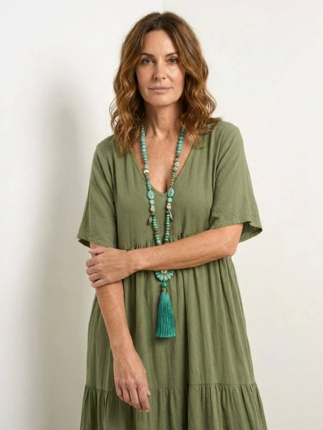 Sienna | Women's V-Neck Tiered Maxi Swing Dress with Short Sleeves - Image 16
