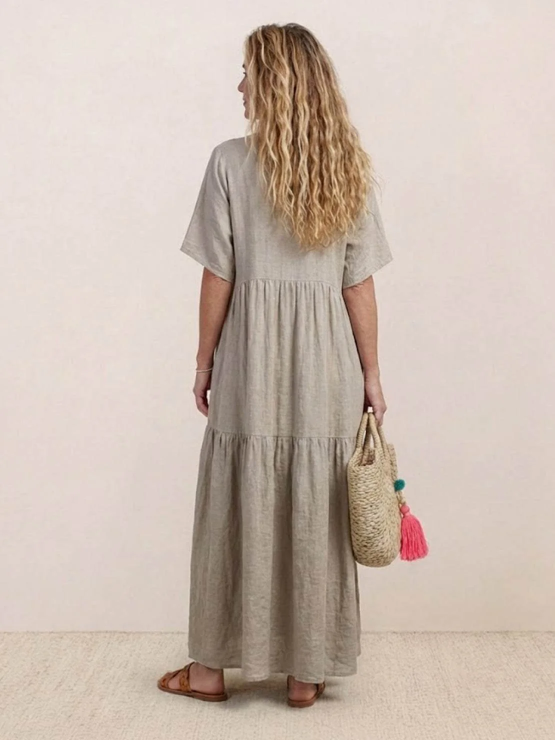Sienna | Women's V-Neck Tiered Maxi Swing Dress with Short Sleeves - Image 19