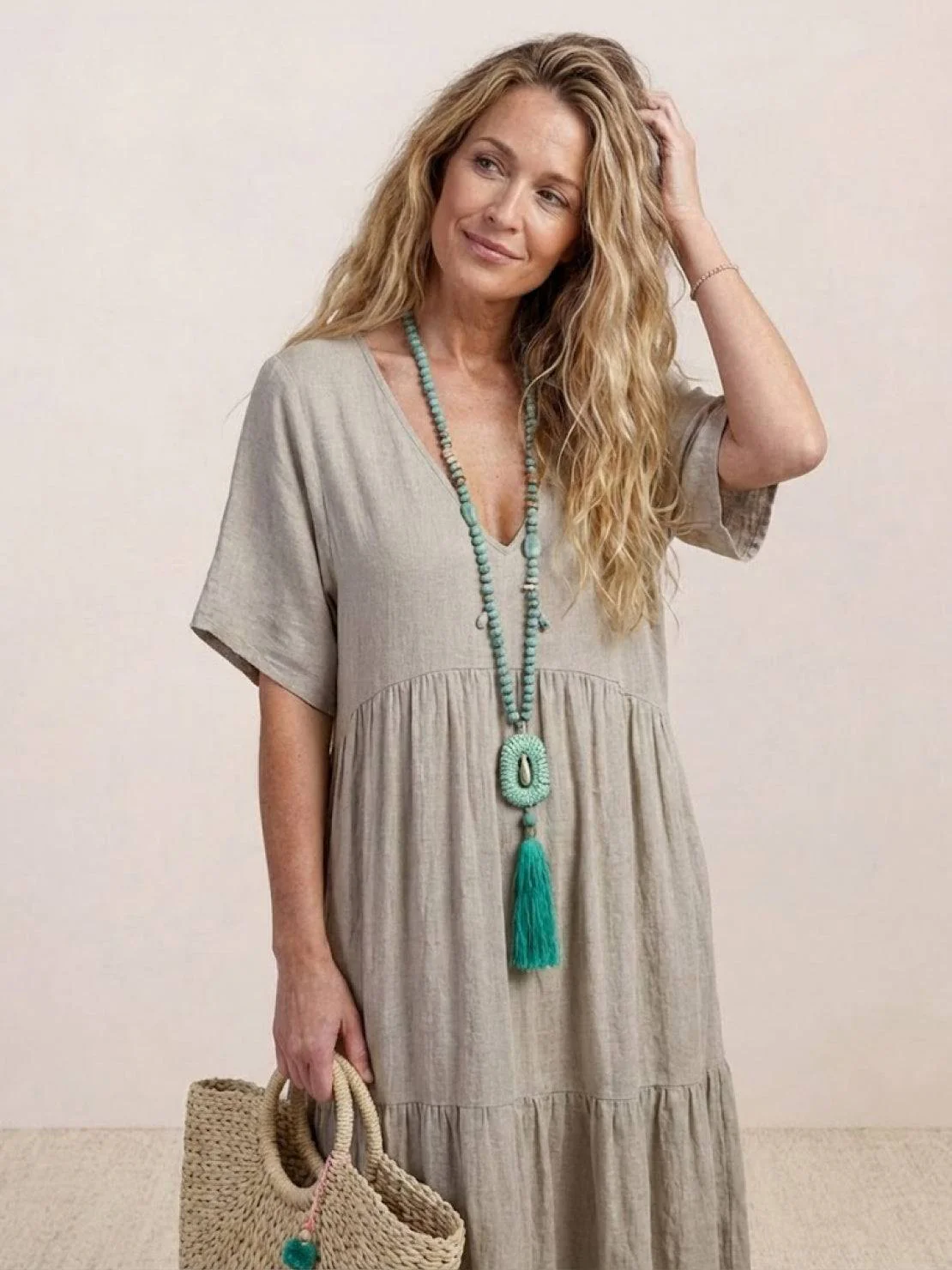 Sienna | Women's V-Neck Tiered Maxi Swing Dress with Short Sleeves - Image 20