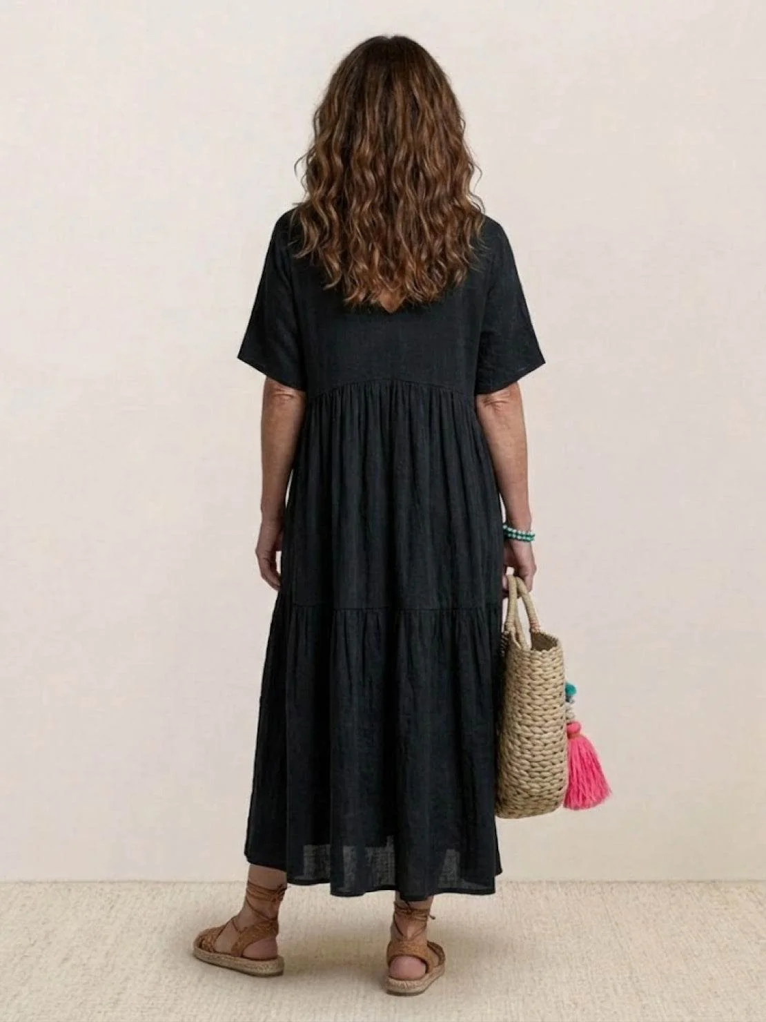 Sienna | Women's V-Neck Tiered Maxi Swing Dress with Short Sleeves - Image 23