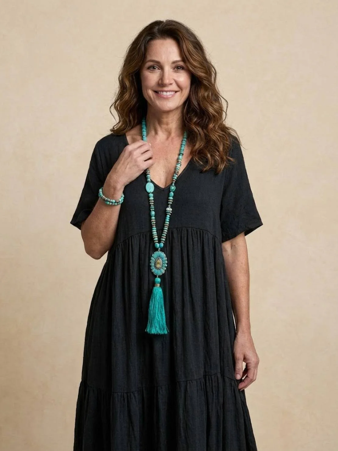 Sienna | Women's V-Neck Tiered Maxi Swing Dress with Short Sleeves - Image 24