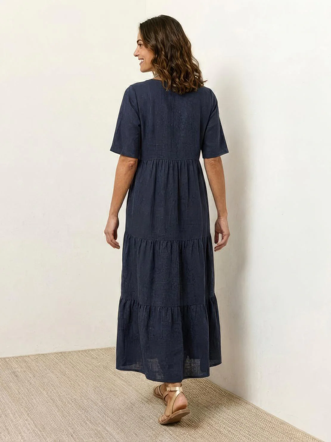 Sienna | Women's V-Neck Tiered Maxi Swing Dress with Short Sleeves - Image 27