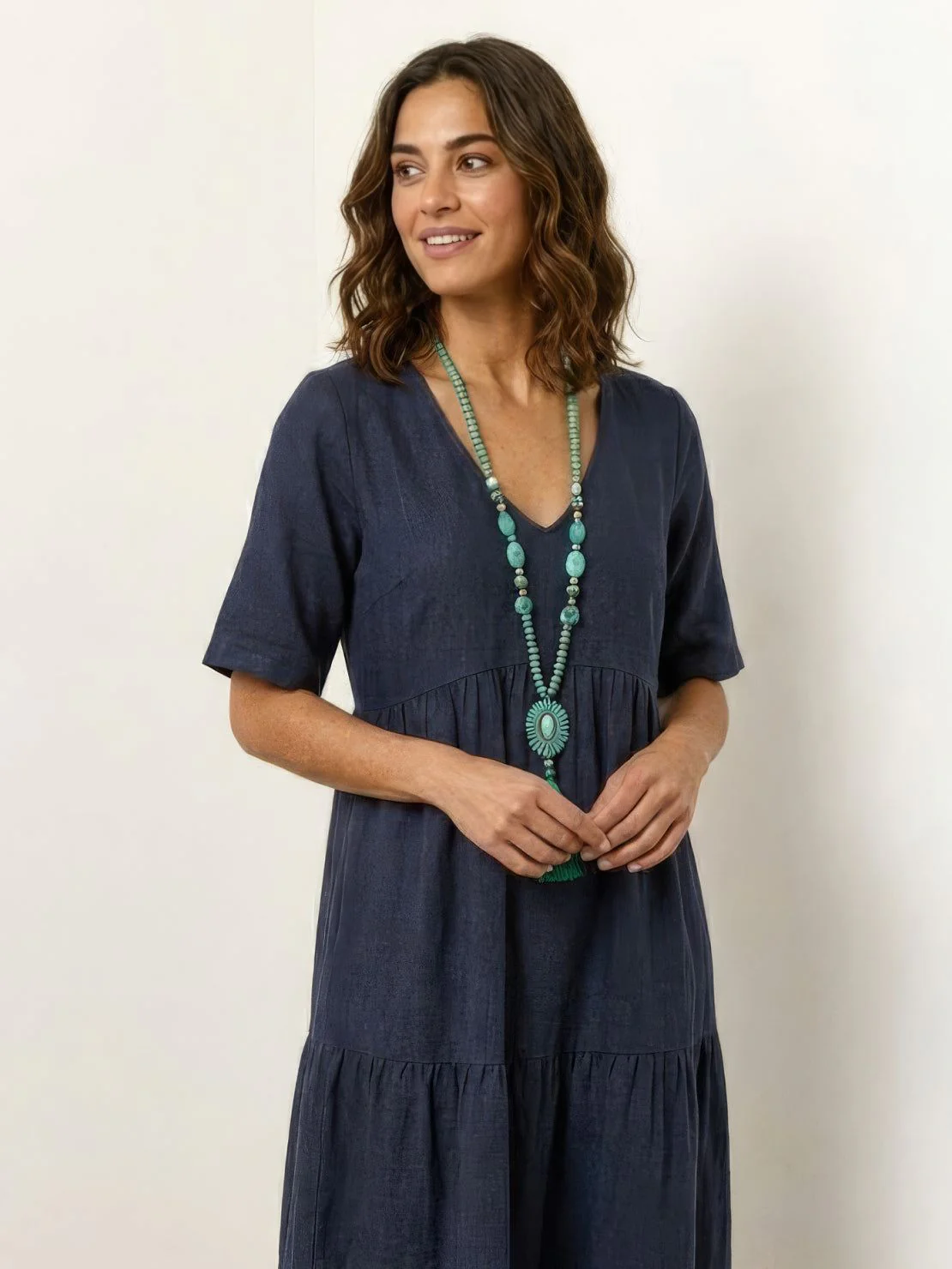 Sienna | Women's V-Neck Tiered Maxi Swing Dress with Short Sleeves - Image 28