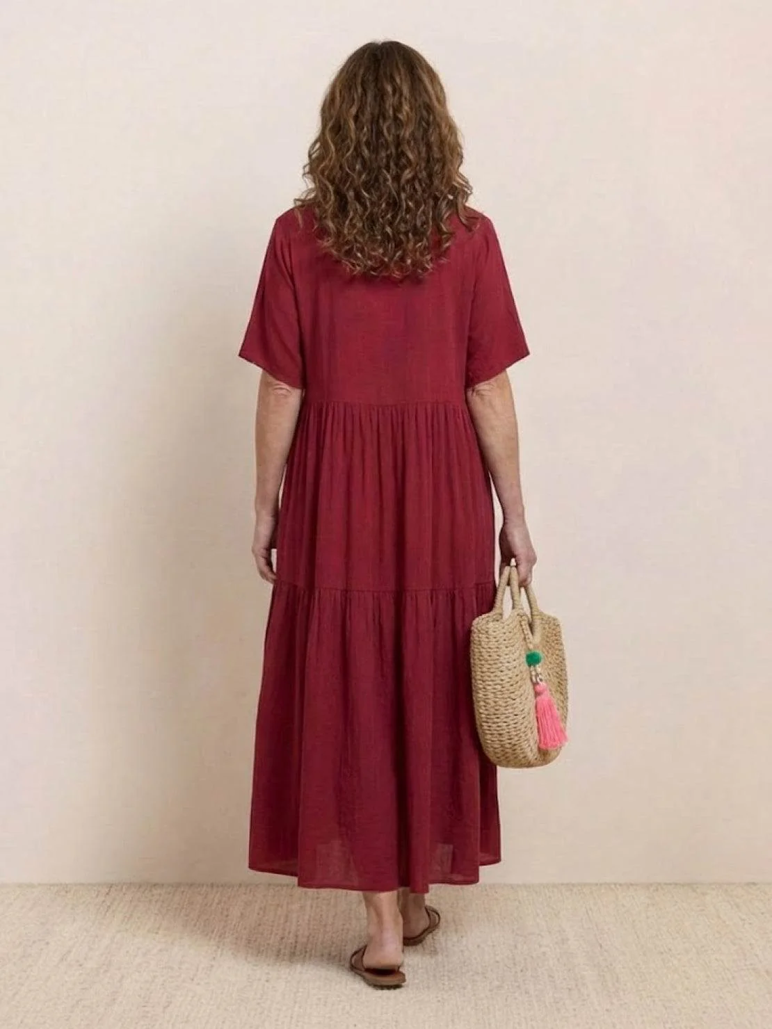 Sienna | Women's V-Neck Tiered Maxi Swing Dress with Short Sleeves - Image 31