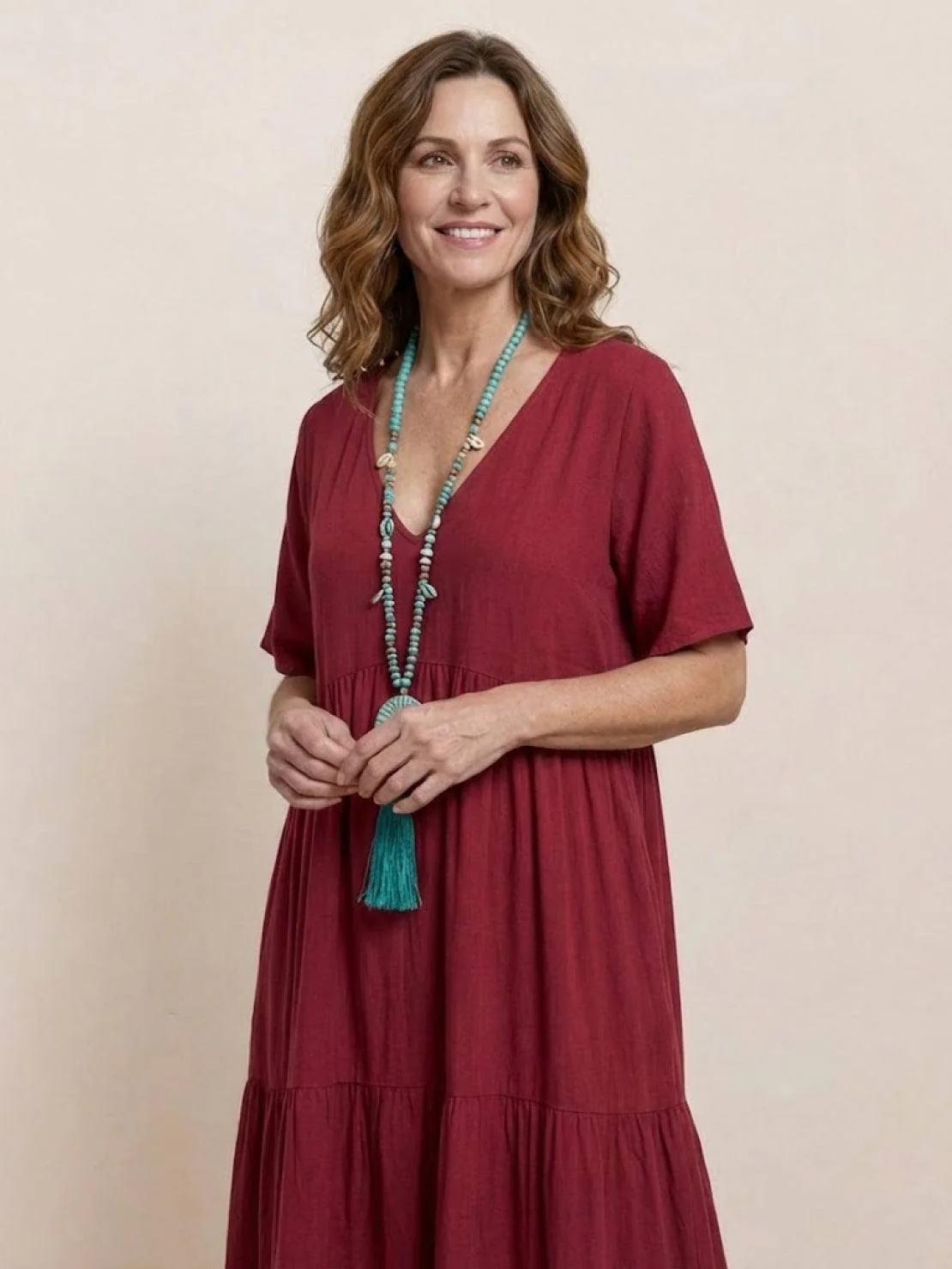 Sienna | Women's V-Neck Tiered Maxi Swing Dress with Short Sleeves - Image 32