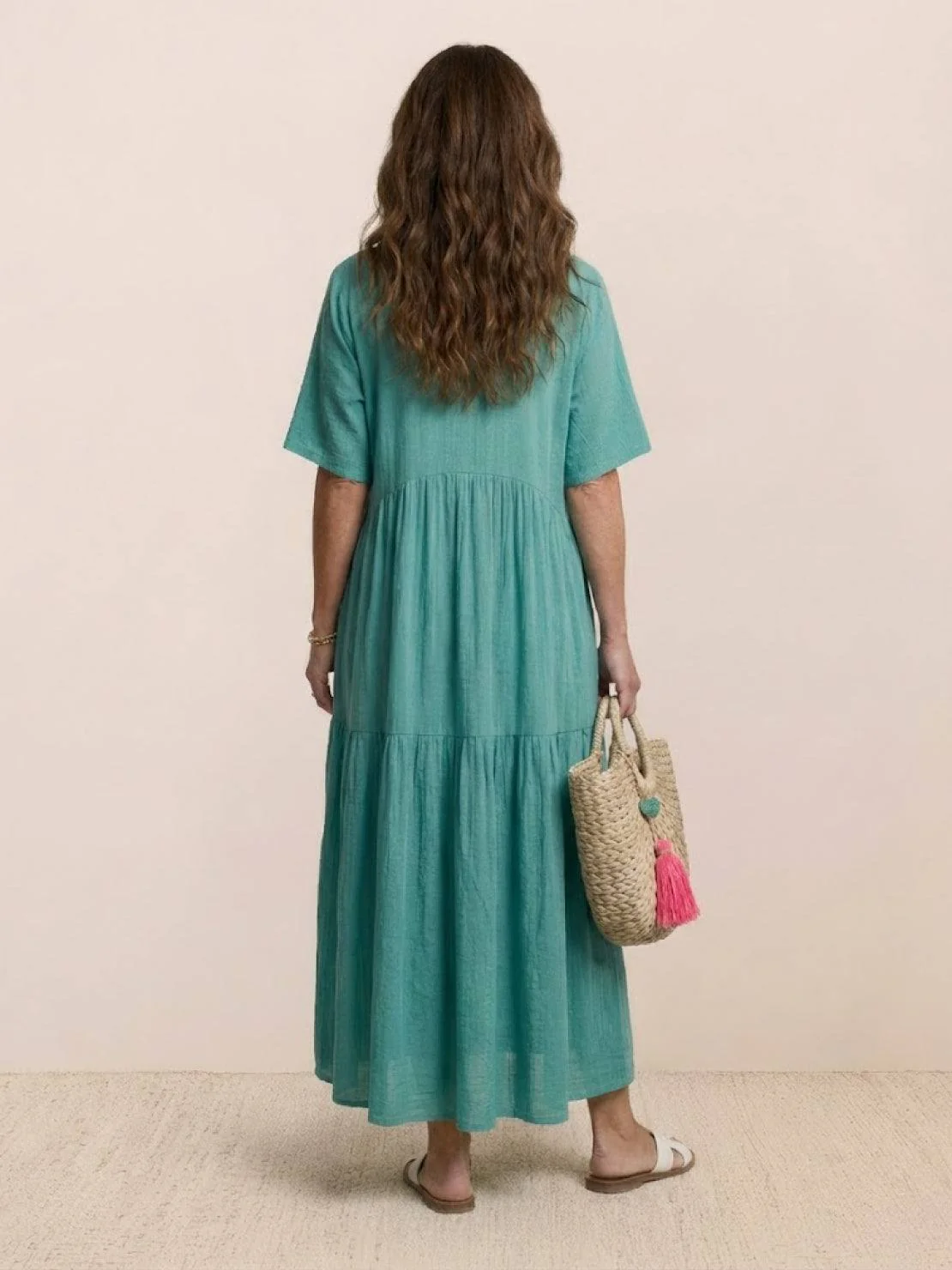 Sienna | Women's V-Neck Tiered Maxi Swing Dress with Short Sleeves - Image 35