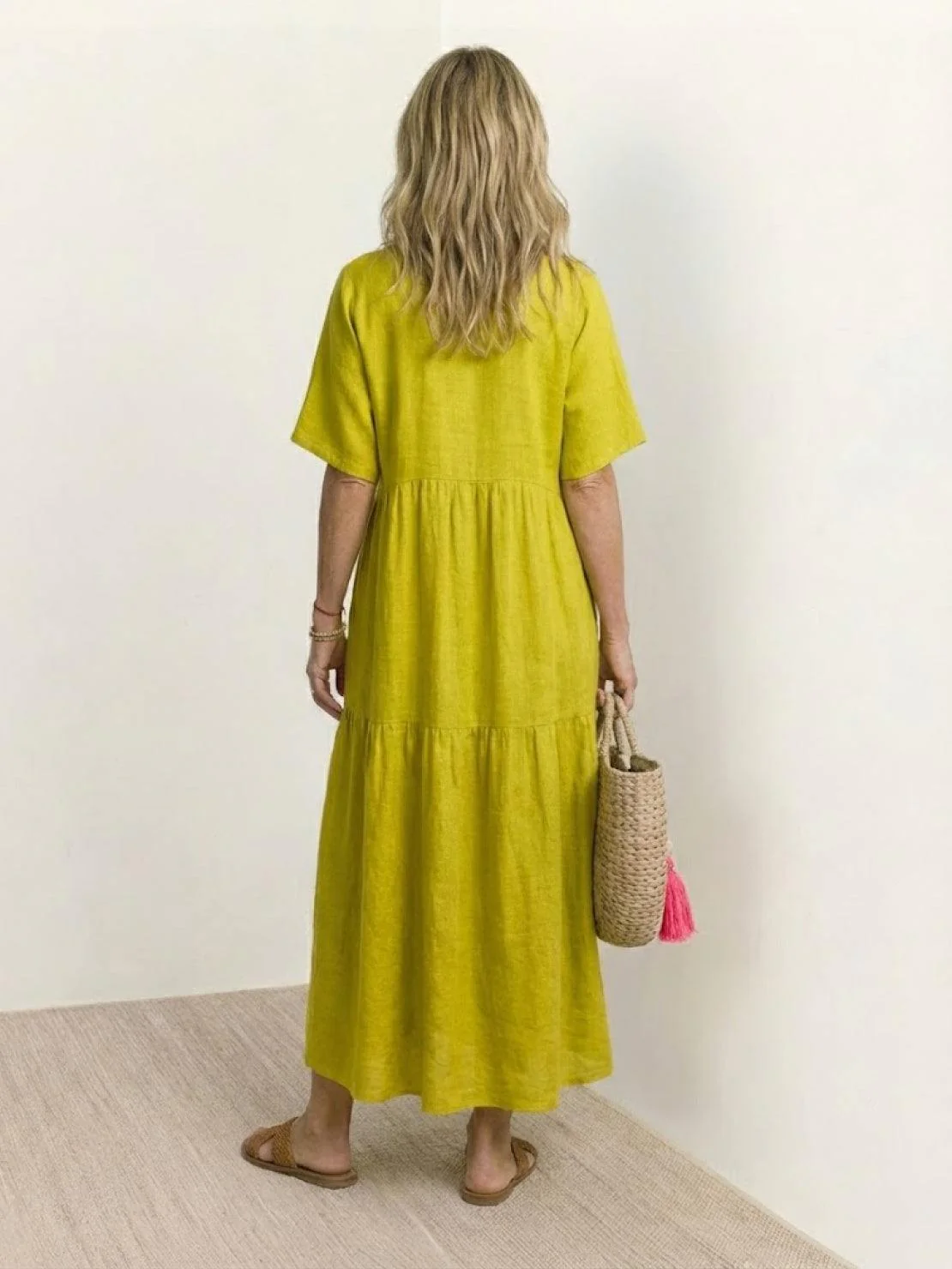 Sienna | Women's V-Neck Tiered Maxi Swing Dress with Short Sleeves - Image 39
