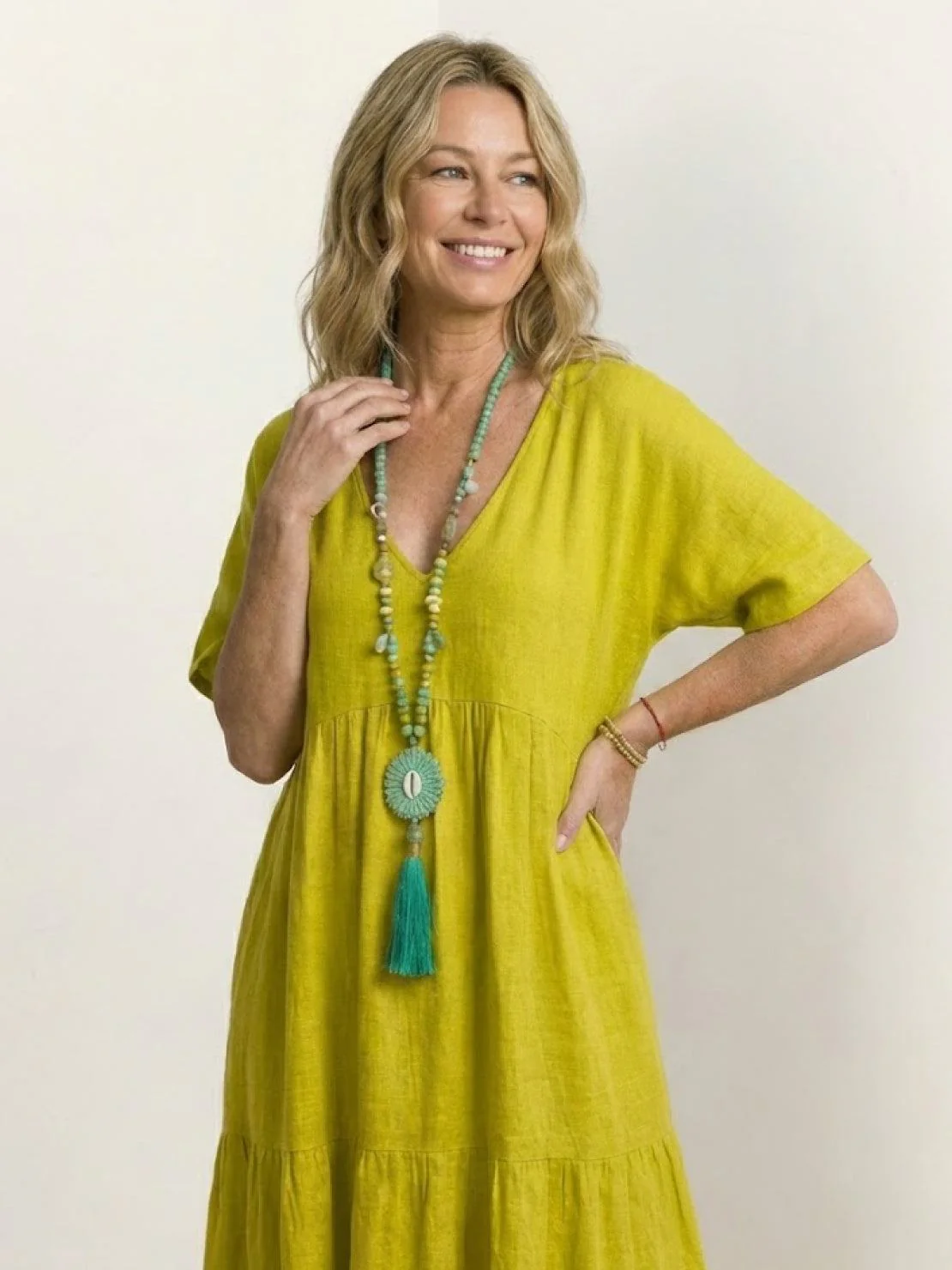 Sienna | Women's V-Neck Tiered Maxi Swing Dress with Short Sleeves - Image 40