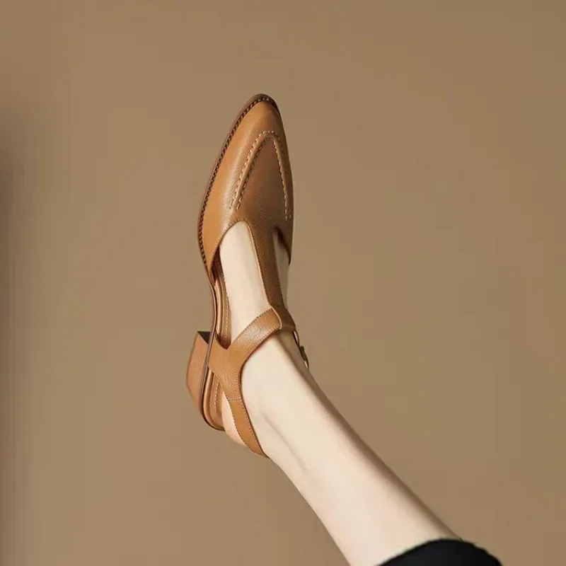 Sloane | Women's T-Strap Buckle Shoes Pointed Toe Low Heel Flats - Image 2