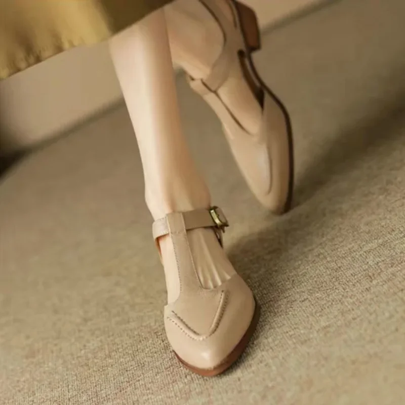 Sloane | Women's T-Strap Buckle Shoes Pointed Toe Low Heel Flats - Image 3