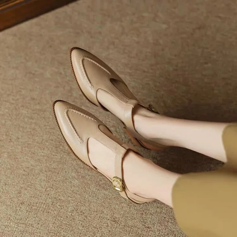 Sloane | Women's T-Strap Buckle Shoes Pointed Toe Low Heel Flats - Image 5