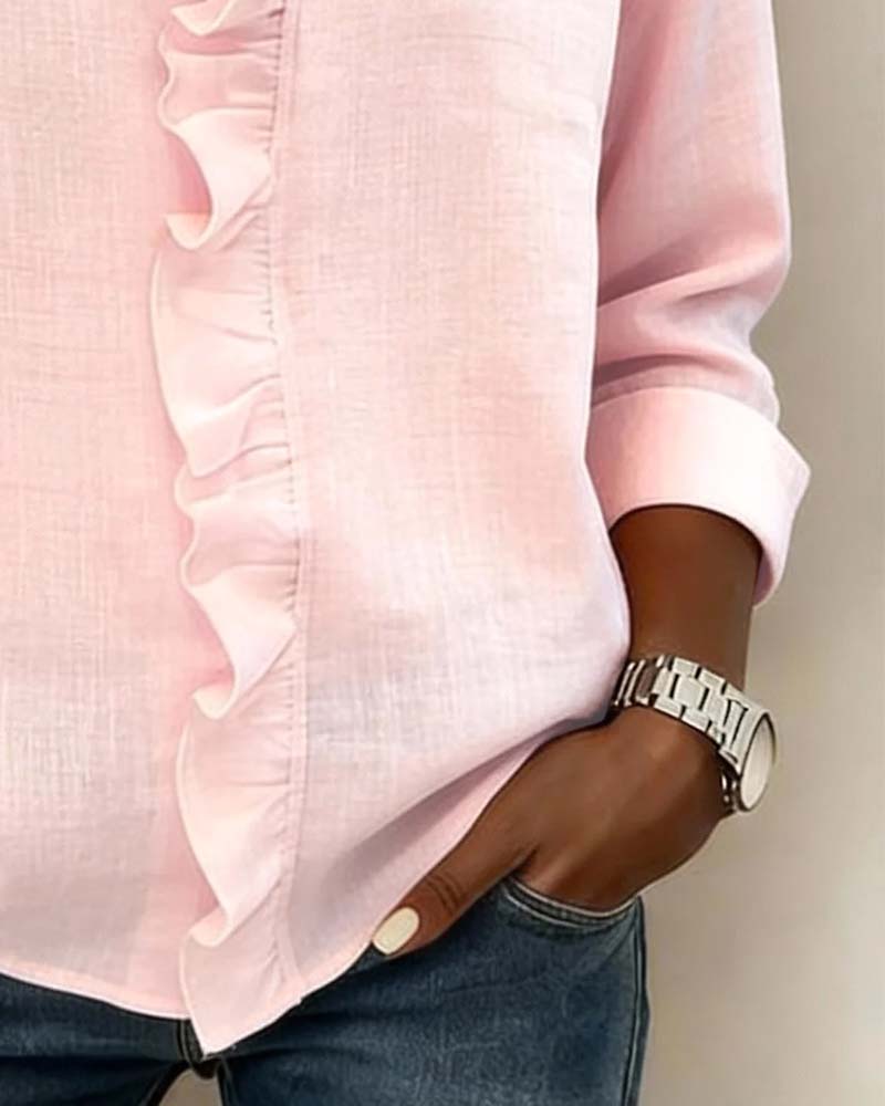 Sophie | Women's Ruffle V-Neck Long Sleeve Blouse Spring Top - Image 5