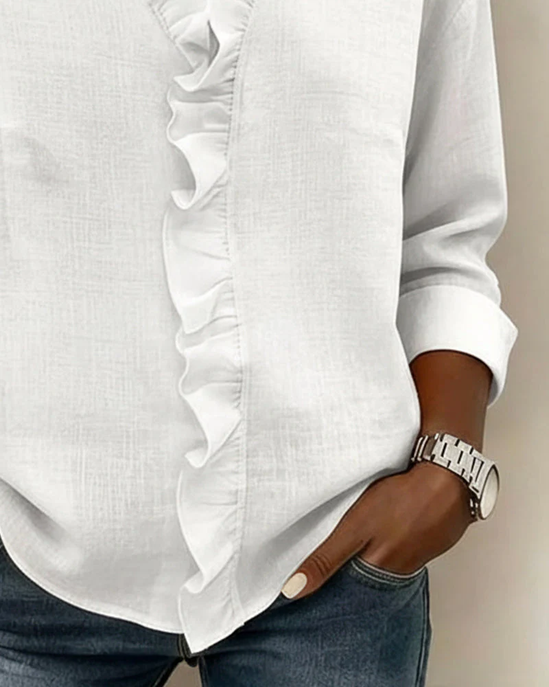 Sophie | Women's Ruffle V-Neck Long Sleeve Blouse Spring Top - Image 6