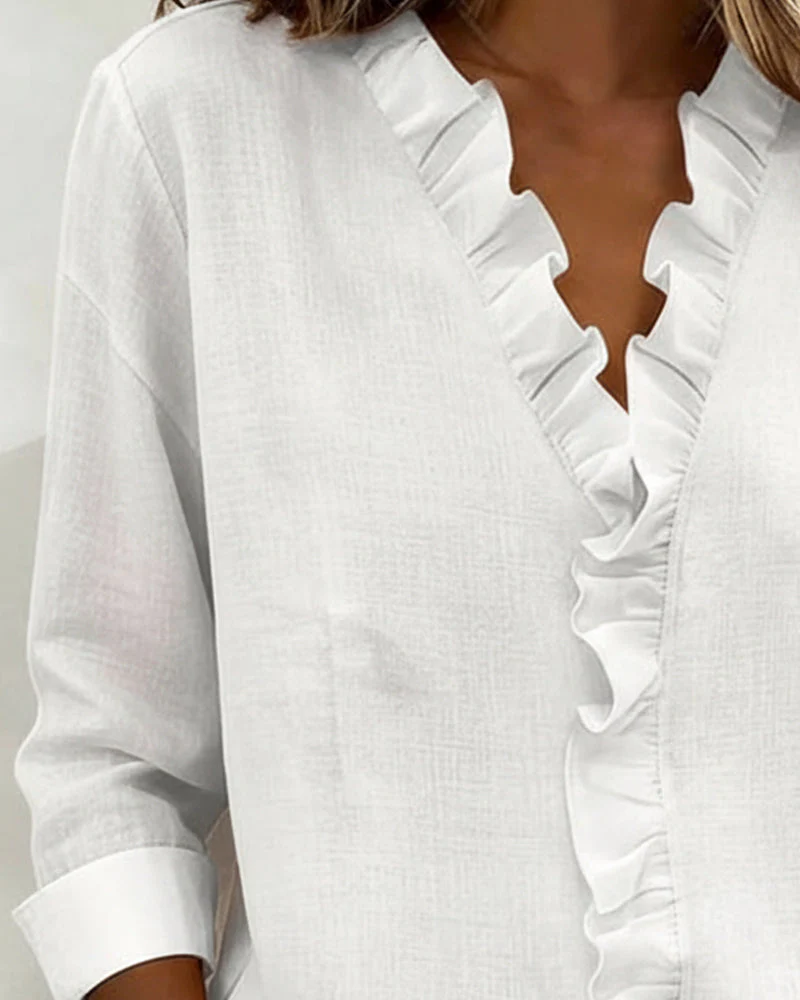 Sophie | Women's Ruffle V-Neck Long Sleeve Blouse Spring Top - Image 7