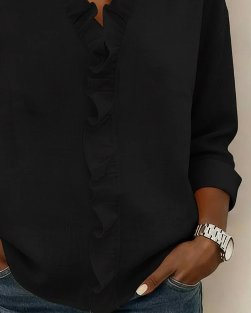 Sophie | Women's Ruffle V-Neck Long Sleeve Blouse Spring Top - Image 8