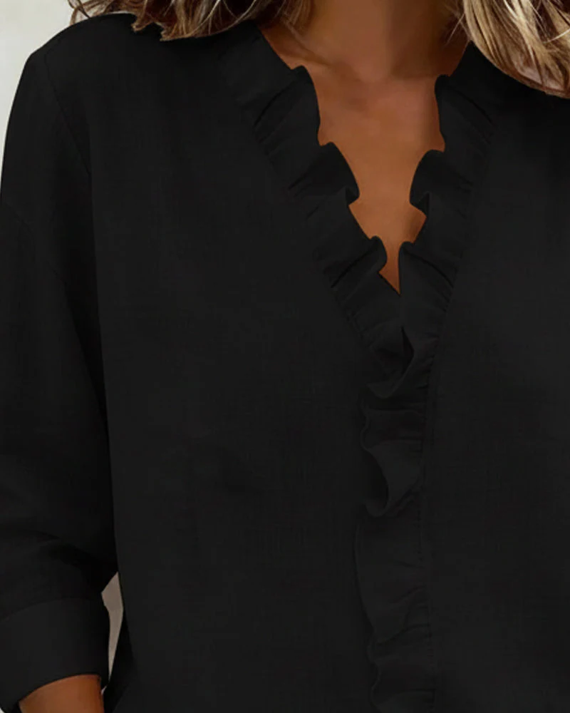 Sophie | Women's Ruffle V-Neck Long Sleeve Blouse Spring Top - Image 9