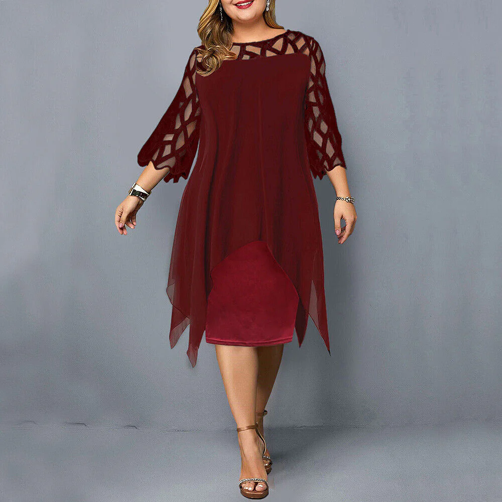 Stella | Women's Plus Size Flowy Draped Midi Dress - Image 3