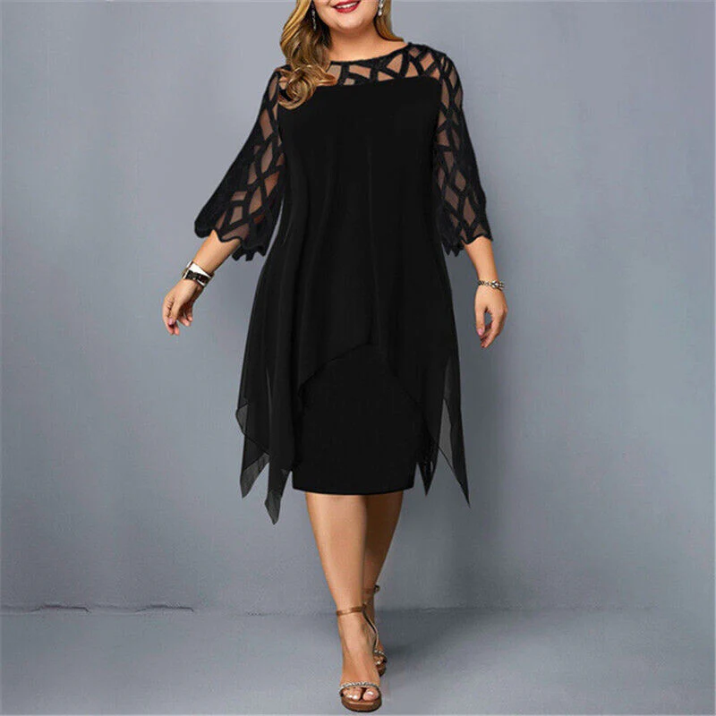 Stella | Women's Plus Size Flowy Draped Midi Dress - Image 4
