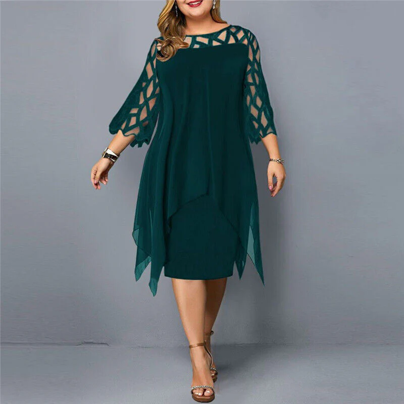 Stella | Women's Plus Size Flowy Draped Midi Dress - Image 5