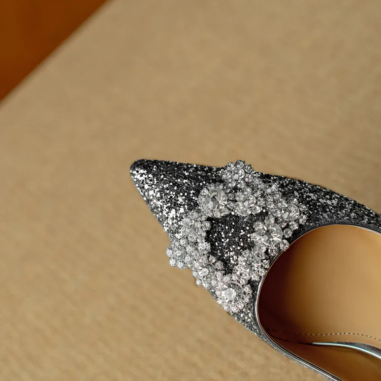 Stella | Women's Glitter Block Heel Pumps Pointed Toe Crystal Buckle - Image 14