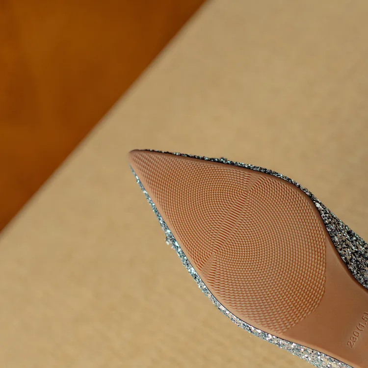 Stella | Women's Glitter Block Heel Pumps Pointed Toe Crystal Buckle - Image 15