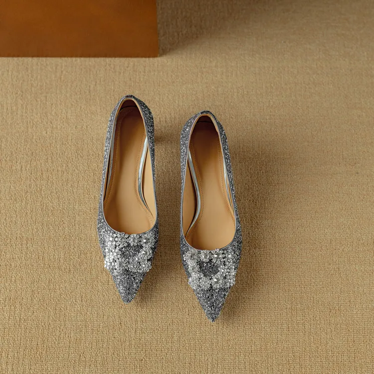 Stella | Women's Glitter Block Heel Pumps Pointed Toe Crystal Buckle - Image 19