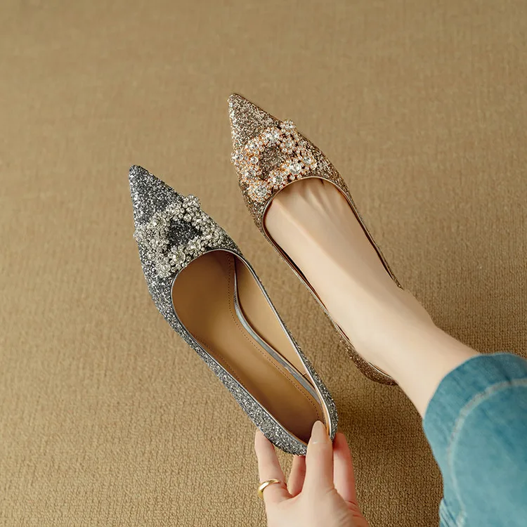 Stella | Women's Glitter Block Heel Pumps Pointed Toe Crystal Buckle - Image 21