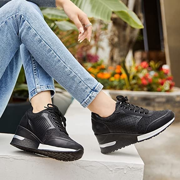 Stella | Women's Hidden Wedge Sneakers Lace Up Glitter Platform - Image 3