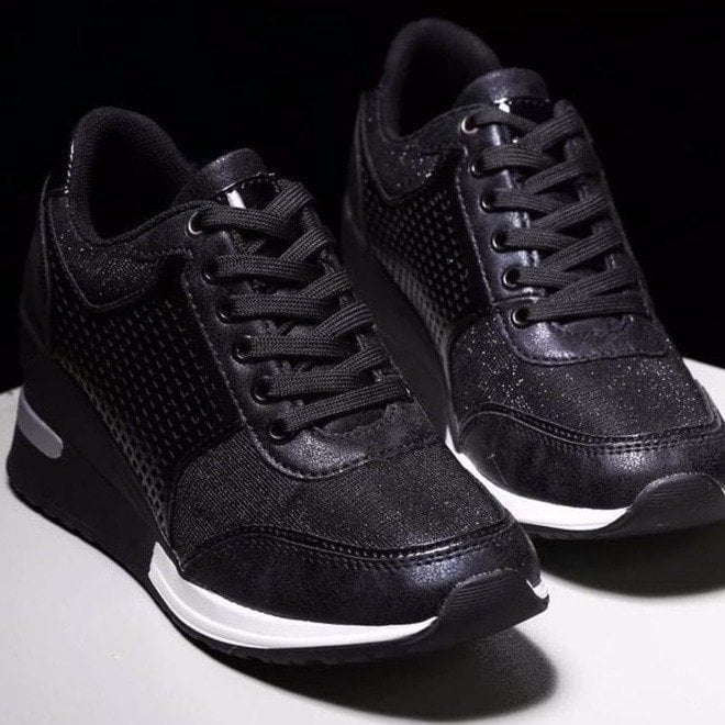Stella | Women's Hidden Wedge Sneakers Lace Up Glitter Platform - Image 5