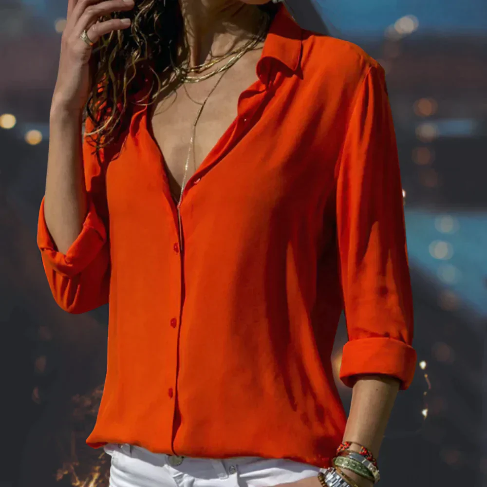 Stella | Women's Satin Button Down Shirt Long Sleeve Blouse - Image 2