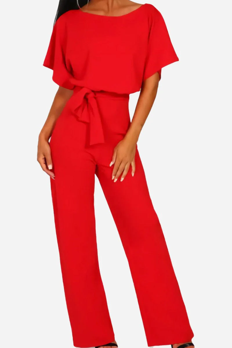Stella | Women's Wide-Leg Belted Jumpsuit with Batwing Sleeves - Image 5