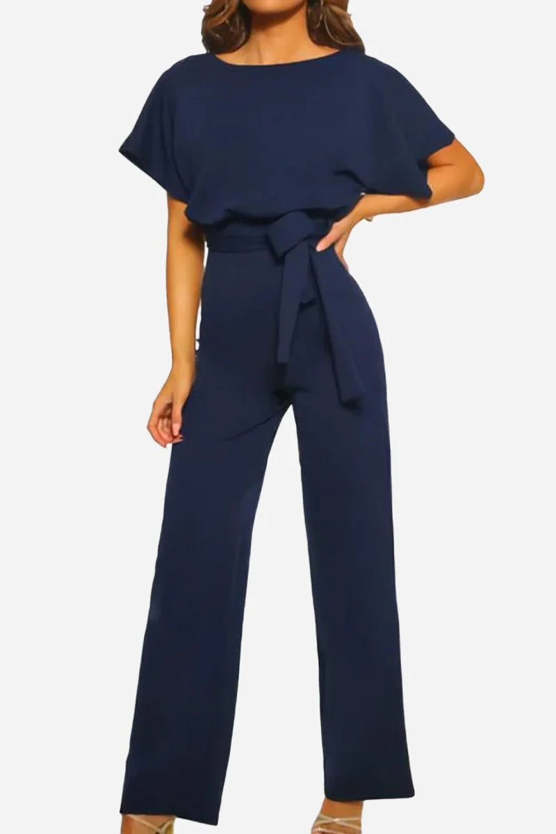 Stella | Women's Wide-Leg Belted Jumpsuit with Batwing Sleeves - Image 6