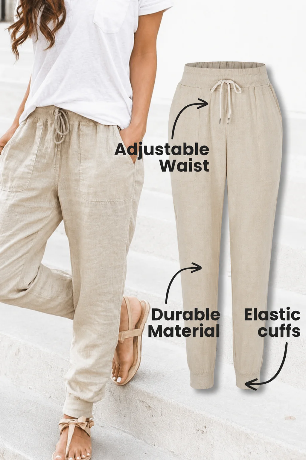 Tara | Women's Drawstring Jogger Pants with Elastic Ankle Cuffs - Image 3